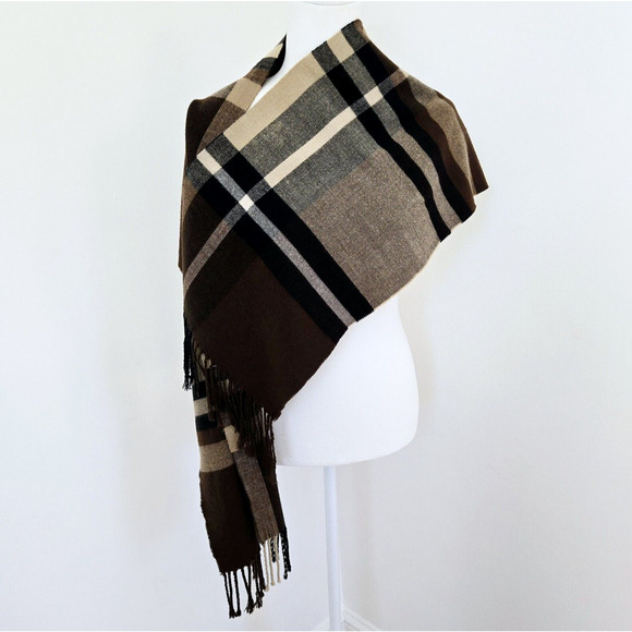 Burberry London Scarf Brown Tan Plaid Check Soft Fringe Cozy Winter Classic 66" - Picture 1 of 10
